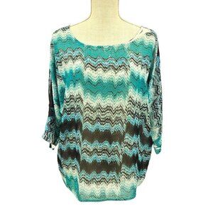David Cline Chevron Abstract Chiffon Top Women's M Relaxed Artsy Art To Wear